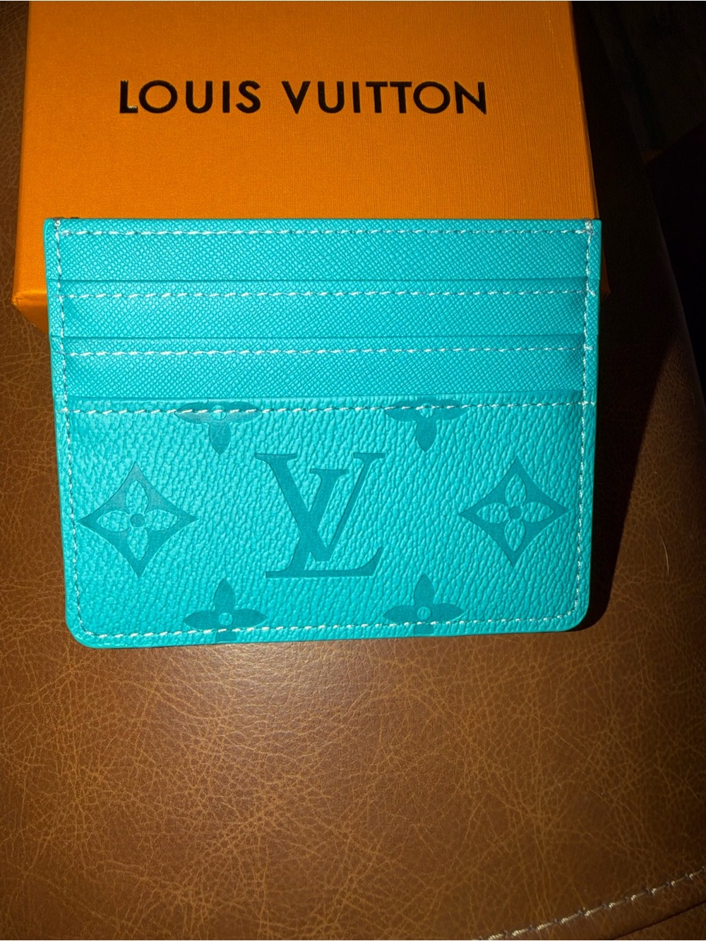 Turquoise Blue Embossed Leather Card Holder